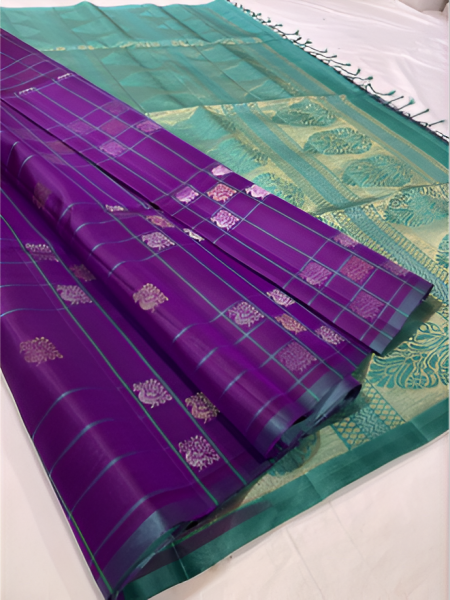 Purple with Green Soft Silk